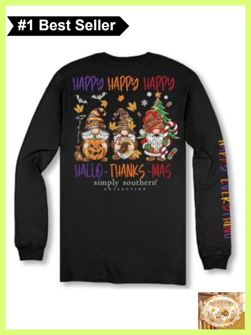 Simply Southern Happy Everything Gnomes Long Sleeve Tee Holiday Graphic